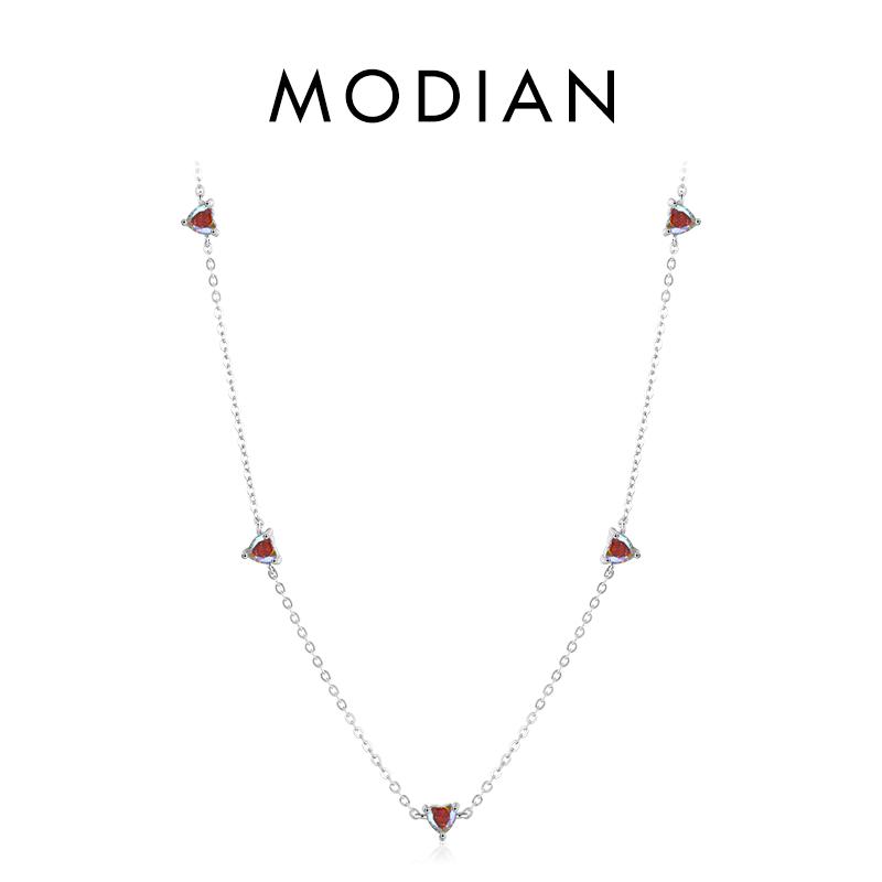 MODIAN Colier cu lanț de zale cu zirconiu colorat din argint 925, pandantiv cu inimi multiple pentru femei, bijuterii fine de nuntă