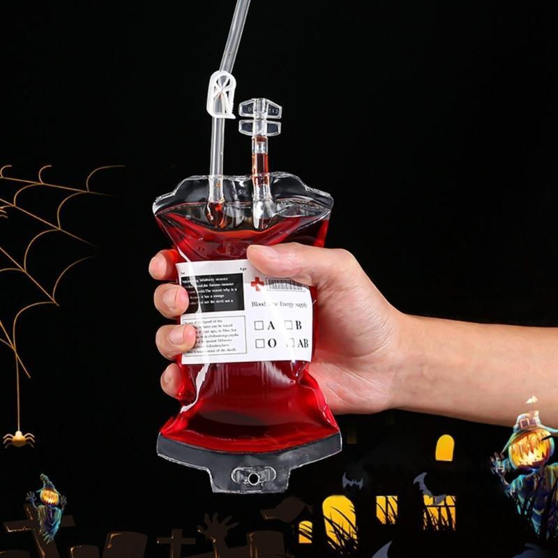 652F Halloween Party Drink Bag Blood Bag PVC Bags Set Tubing for Horror Loversand DIY Decorations