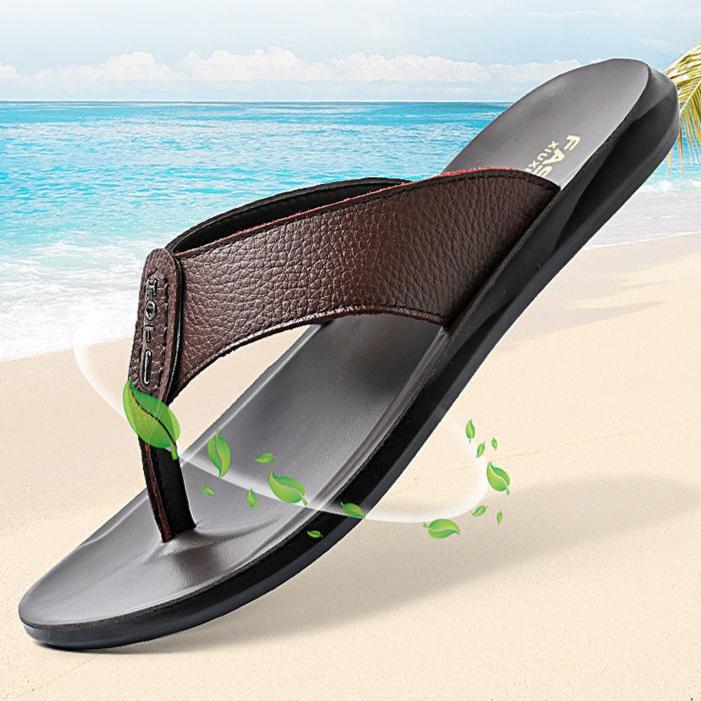 Letní sandály pánské žabky ležérní plážová obuv kůže prodyšná domácí protiskluzové pantofle