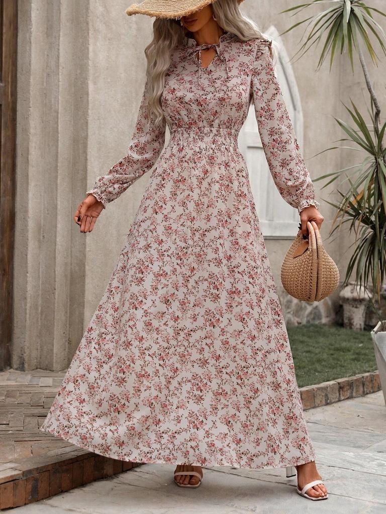 2025 Hot-Selling European & American Floral Long-Sleeve Dress