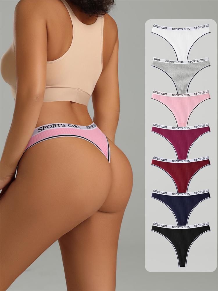 7Pcs Women Thongs Low Waist Panties Sexy Underwear Sports Girls Briefs Cotton G-String Breathable Ladies Panty Female Lingerie