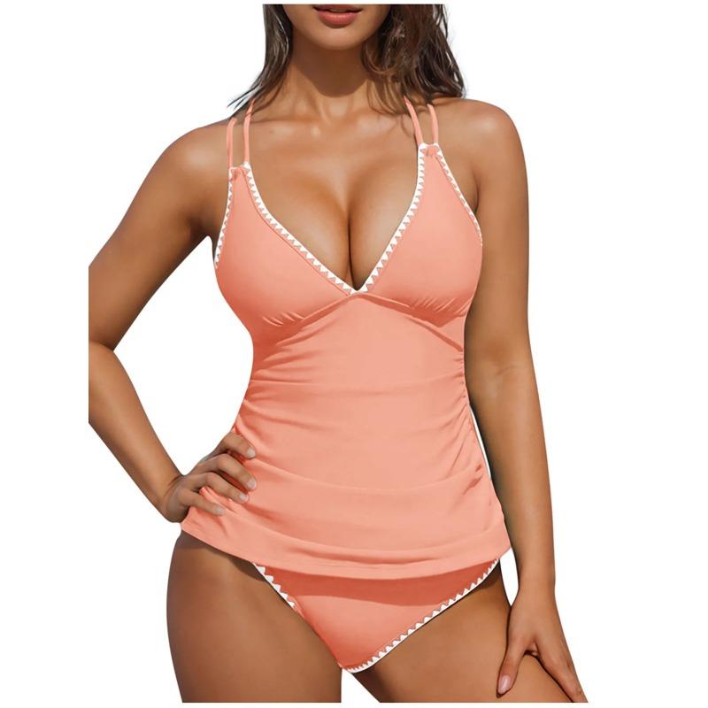 S - XXL Neu 10 Farben V-Ausschnitt Tankini Bikini Damen Bademode Weiblicher Badeanzug Zweiteiliger Bikini-Set Badegast Badeanzug Schwimmen K6770