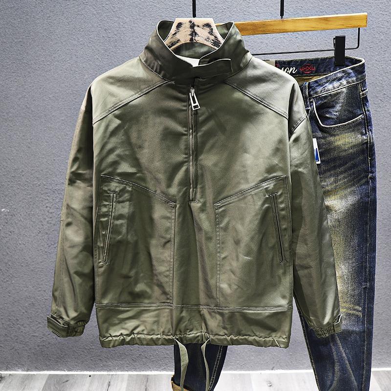 Apricot Retro Cargo Jacket Fashion Trendy Mens Outerwear Autumn Winter New Style Loose Pullover Jacket Casual Windproof Jacket