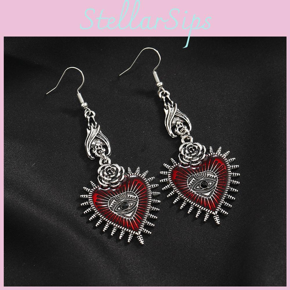 Gothic Vampire Eye Heart Earrings With Alloy Material And Electroplated Finish For Women