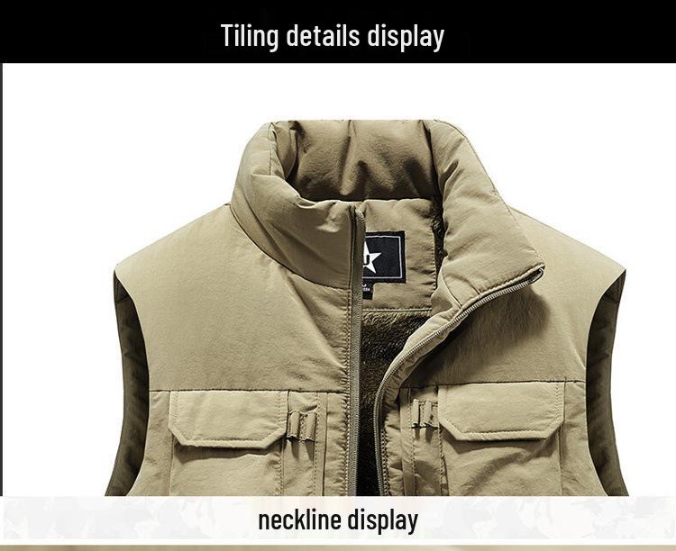Men's Fleece-Lined Multi-Pocket Vest: Outdoor Down Cotton Photography Gilet, Plus Size, Trendy Dad Style