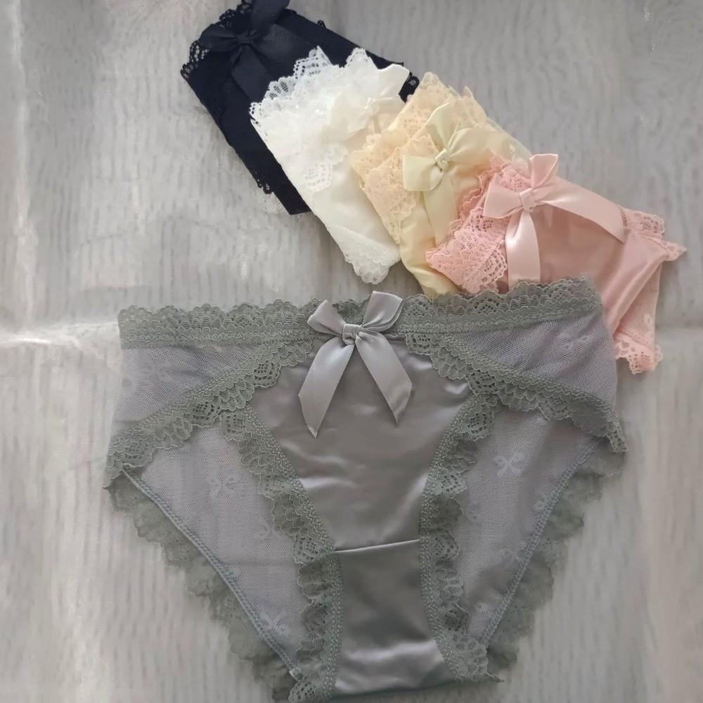 Bow Lace Panties Transparent Mesh Flower Briefs Breathable Underwear for Women  Lady