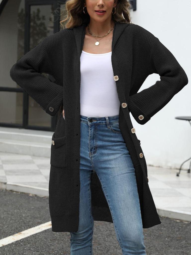 2024 Autumn/Winter V-neck Knitted Cardigan: European & American Women's Loose Solid Color Sweater Fashion.