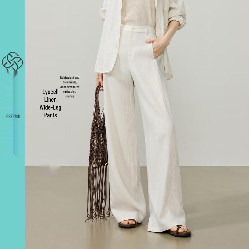 ESE-Y Women's Lyocell Linen Wide-Leg Trousers