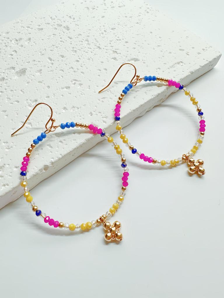 European and American Crystal Beaded Hoop Earrings – Versatile Color-Blocking Glass Christmas Fashion Accessory