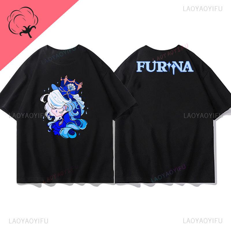 Genshin Impact Furina Tshirt Anime Shirt Unisex Harajuku Hot Sale Gamer Y2k Clothes 100cotton Oneck Two Side Printed Tee S