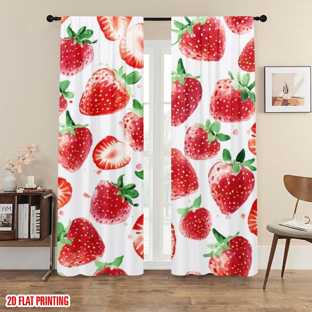 2pc  2D plane printing Curtains Berry Splash Versatile Polyester (without rod) Festive Ldeal for Bedroom   Living Room   Office