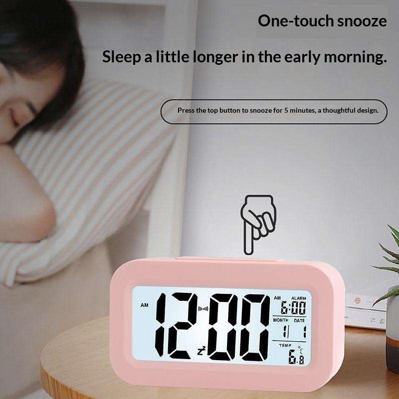 Digital Compact Alarm Clock Temperature Date Display Multiple Colors Easy to Operate for Elderly Student Daily Use