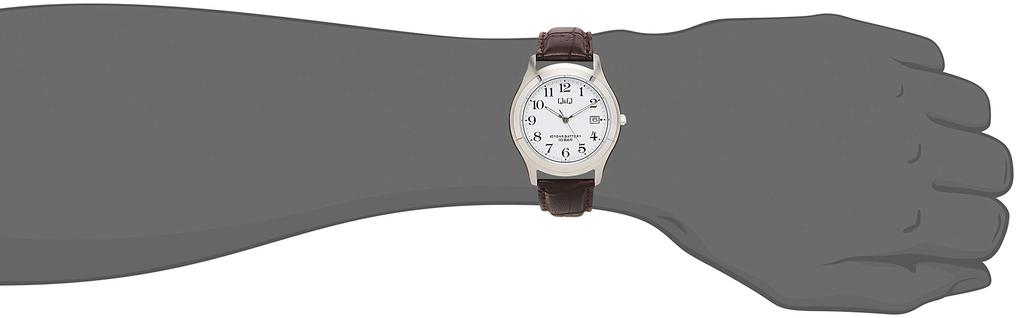 Citizen Analog Battery Date Leather White Q&Q Men's Watch, 10-Year Life, Waterproof, Display, Strap, W478-304,