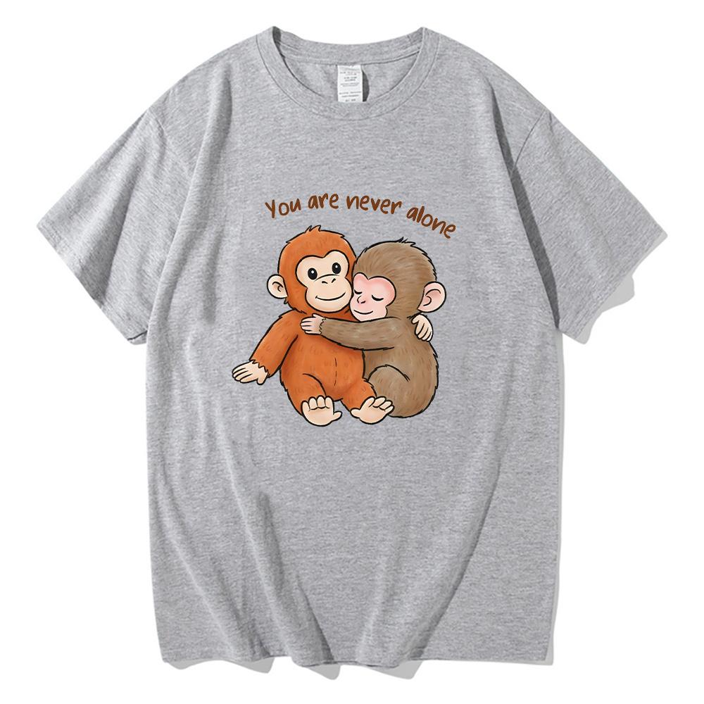 Punch Monkey T-shirt Cute Baby Monkey with Plush Toy Graphic T Shirts Emotional Gift Animal Lovers Pure Cotton Top Women Men Tee Summer clothes