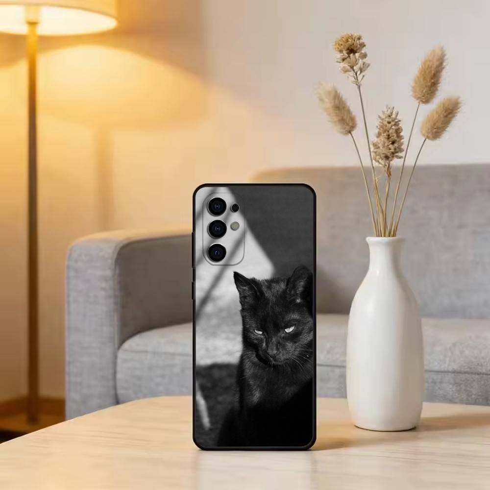 Black cat Phone Case Black Silicone Soft For Samsung S25,S24,S21,S22,S23,S30,Ultra,S20,Plus,Fe,Lite