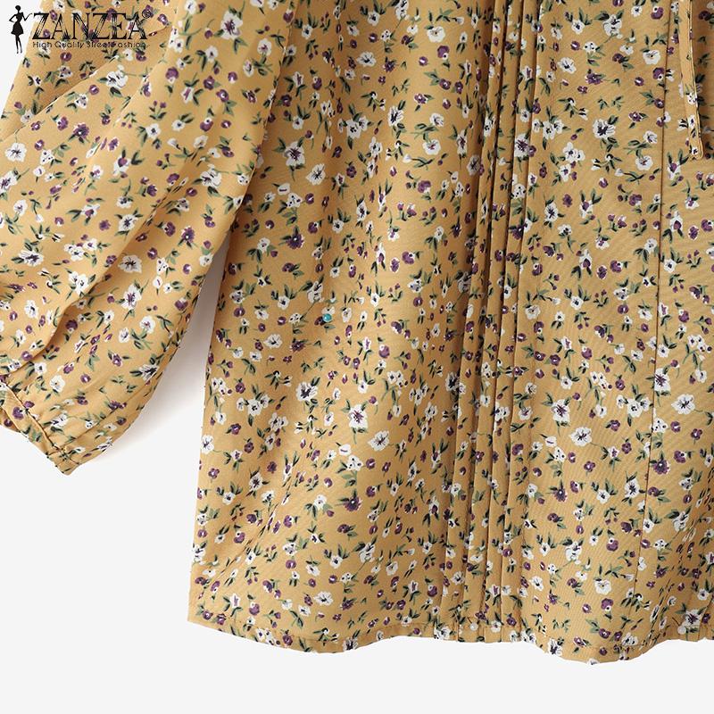 ZANZEA Women Casual Round Neck 3/4 Skeeve Loose Floral Blouse