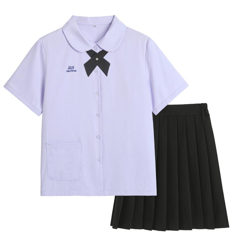 Thai Style Girls' Short/Long Sleeve School Uniform Shirt with Embroidered Badge for JK High School Students