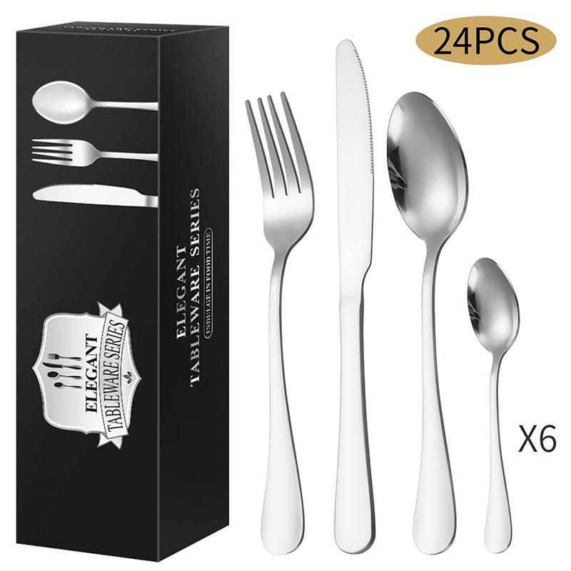 24PCS Tableware Set Colorful Stainless Steel Western Tableware Knife,Fork,Spoon Set 24PCS Steak 6*Knife,6*Fork, 6*Spoon Set