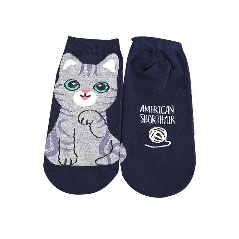 Women's Cute 3D Cartoon Animal Cotton Socks - Cat Design, Short Style