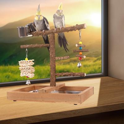 Birds Wood Perches Wooden Bird Toys Playground Easy To Clean with Removable Tray for Cockatiels