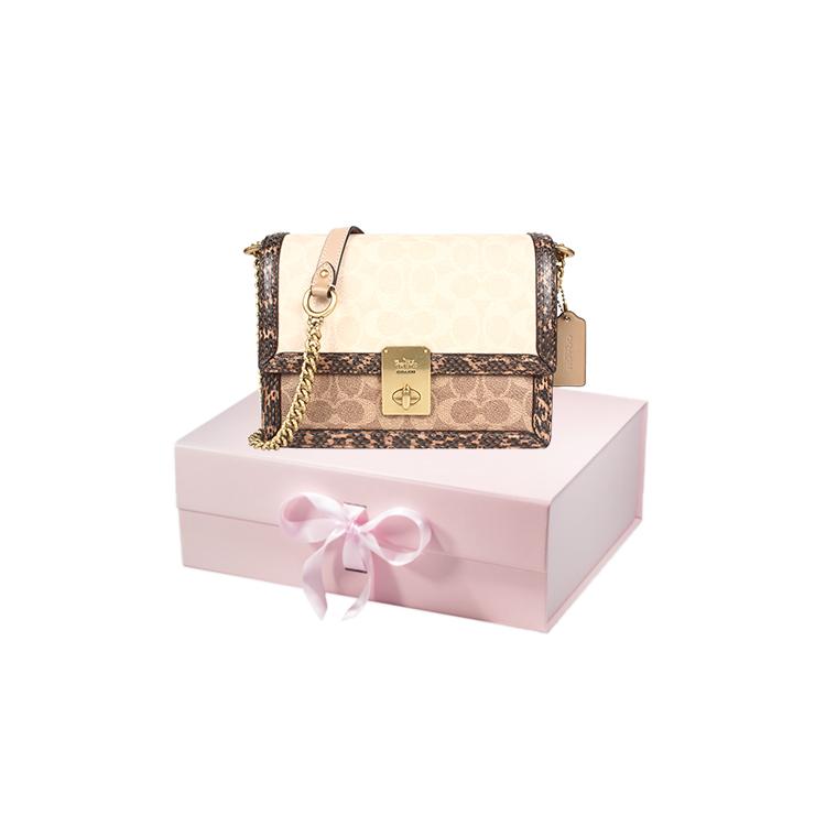 

New COACH Hutton Leather With Snake Skin With Coated Canvas Small Square Bag Shoulder Bag, Crossbody Bag Women s Brown 89068-B4PVR 21.6*6.1*16.5CM