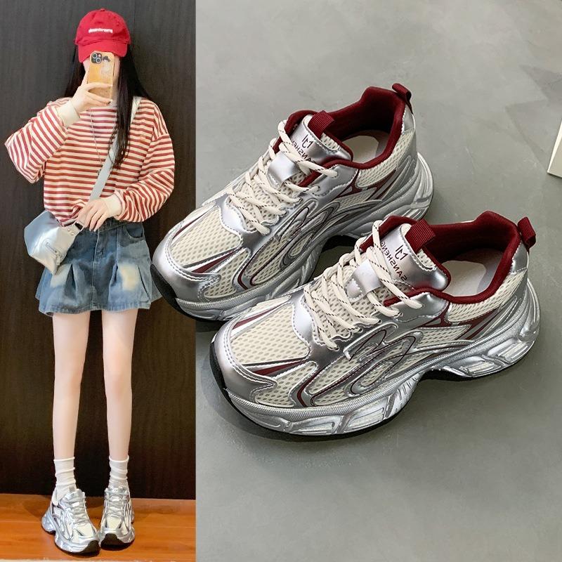 Muffin Sole Silver Dad Shoes Women's New Spring Shoes Platform Women's Shoes Heightening Casual Shoes Summer