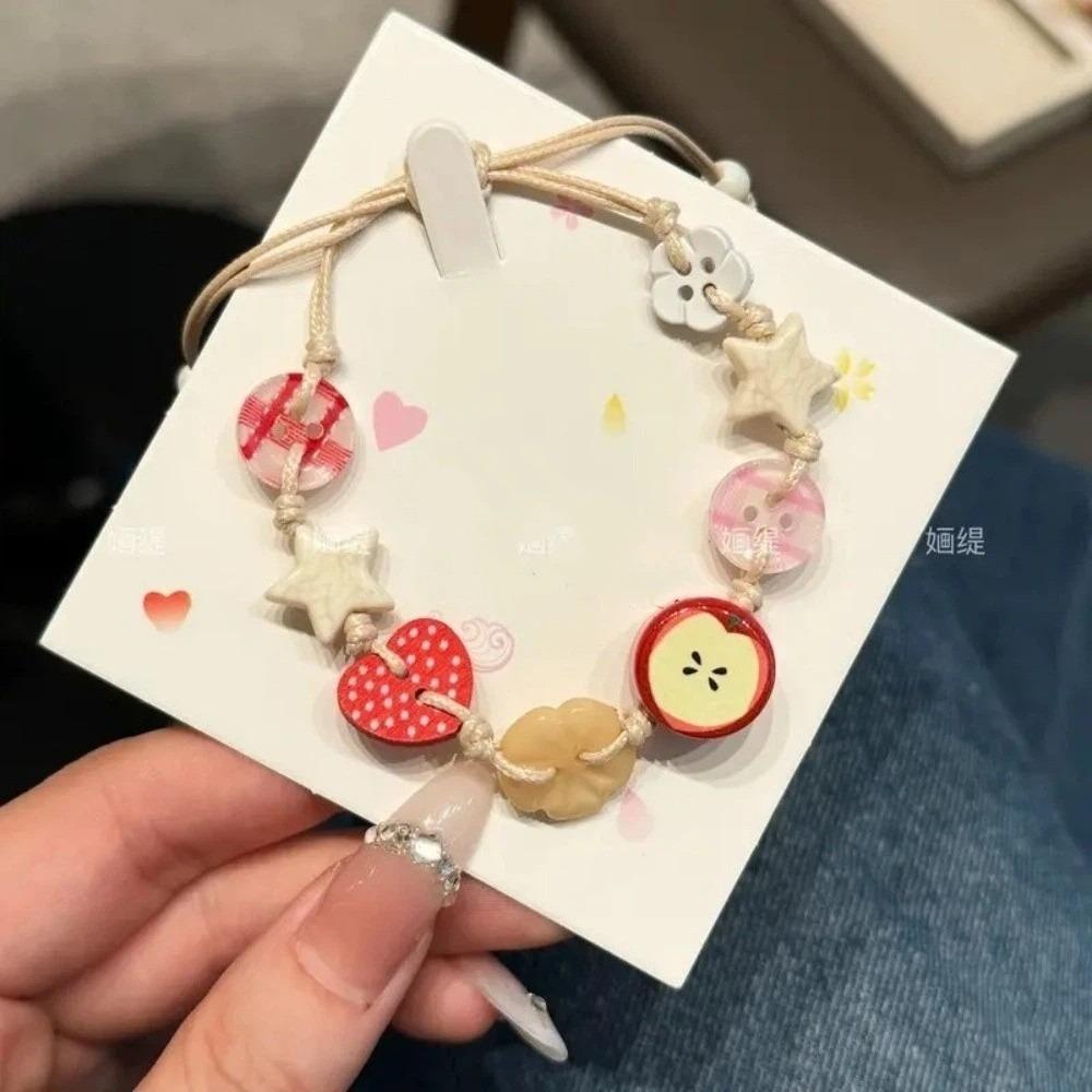 

Vintage Resin Star Bracelet Sweet Cartoon Beads Hand Chain Fashion Adjustable Woven Bangle Casual Style B