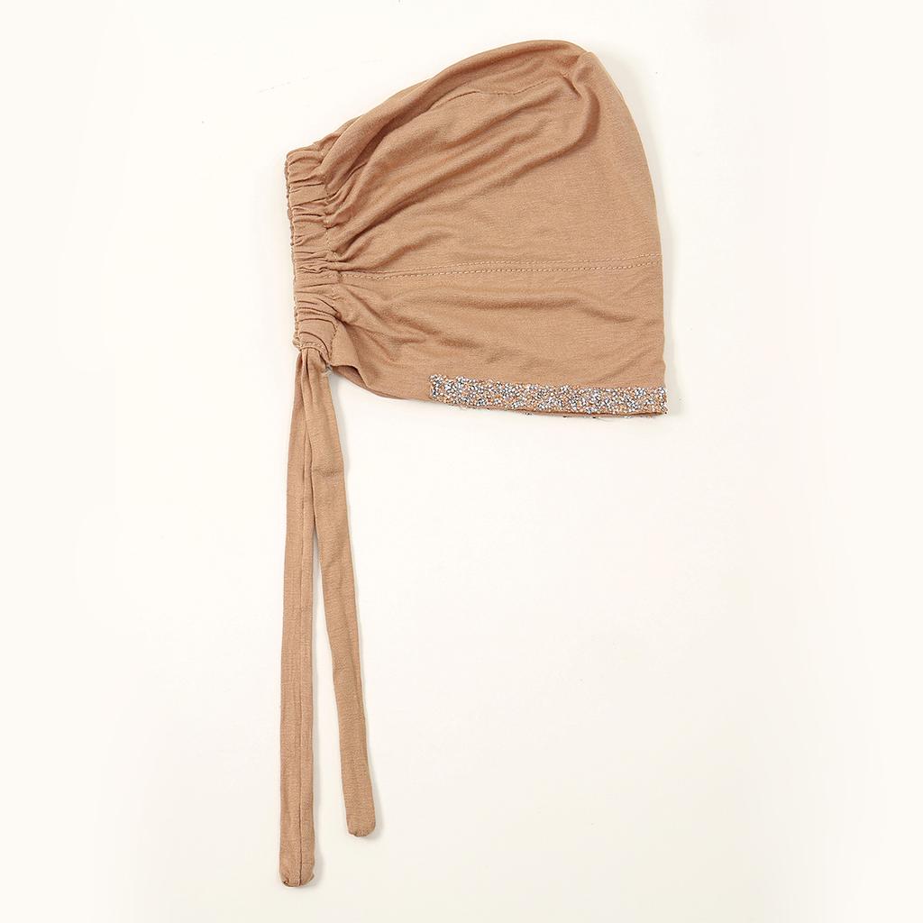 Shiny Rhinestone Hijab Muslim Inner Hijab Elastic Women Plain Solid Color Turban Undercaps Premium Soft Jersey Hijab Headband