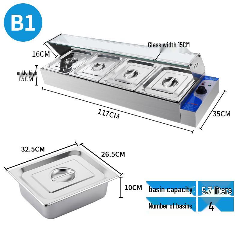 Stainless Steel Insulated Electric Bain Marie with Glass Cover and Temperature Control for Food Display and Warming