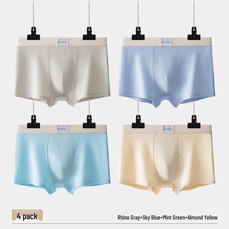 Langsha Men's 10A Antibacterial Pure Cotton Boxer Briefs (4-Pack)