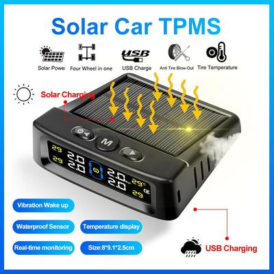 Solar TPMS Autobandenspanning Alarm Apparaat Autobandenspanning Beveiliging Kleurrijk Digitaal Display 4 Externe Sensoren Bandenspanning Temperatuur Waarschuwing