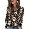 Women's Fashionable Loose-Fit V-Neck Long-Sleeved T-Shirt Christmas Print Pullover