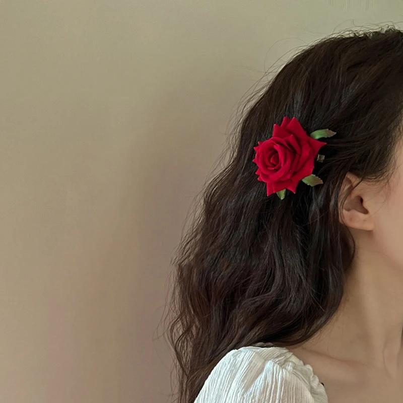 

Ретро Красный Розовый Цветок Розы Стильный Элегантный Модный Заколка Боковая Зажим Для Волос Аксессуары Для Волос