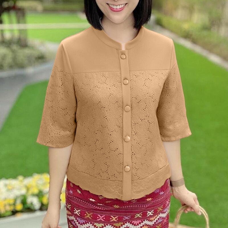 

ZANZEA Women Casual Round Neck 3/4 Sleeve Loose Retro Embroidery Blouse 5XL