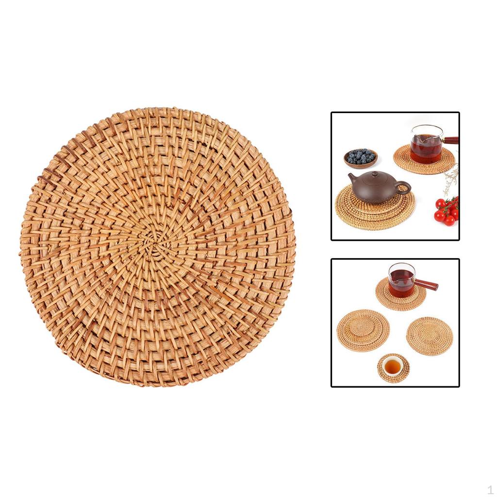 Runde rottingbrikker underlegg håndvevd varmeisolerende underlag for utendørs camping