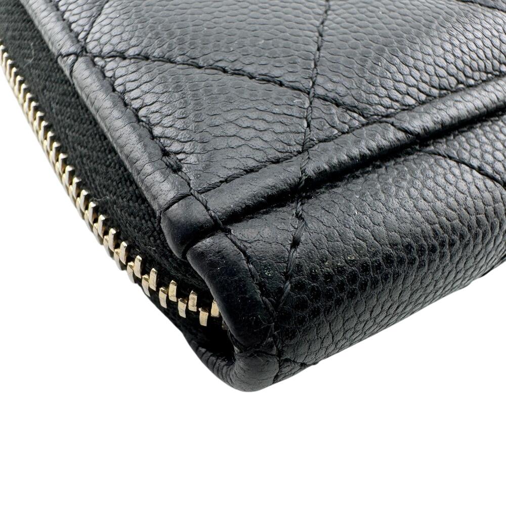 CHANEL Matelassé Caviar Skin leather Coin case black leather Used