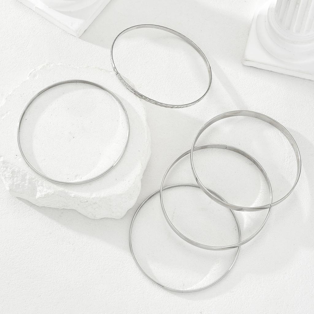 5 Pcs Vintage Minimalist Smooth Bangles Set for Women Fashion Metal Silver Color Twisted Bracelet Daily Party Jewelry Gift 2026