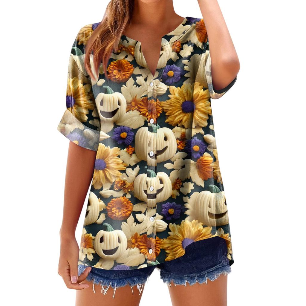 Women's Fashionable, Casual, Comfortable, Loose-Fitting Halloween Print Top