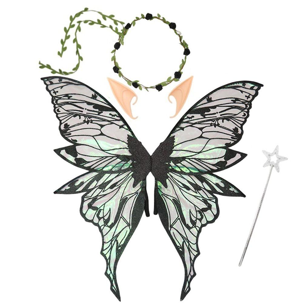 Elfenohren Feenkostüm Set Sternenstab Funkelnde Engelsflügel Feen Schmetterlingsflügel Cosplay Festivals