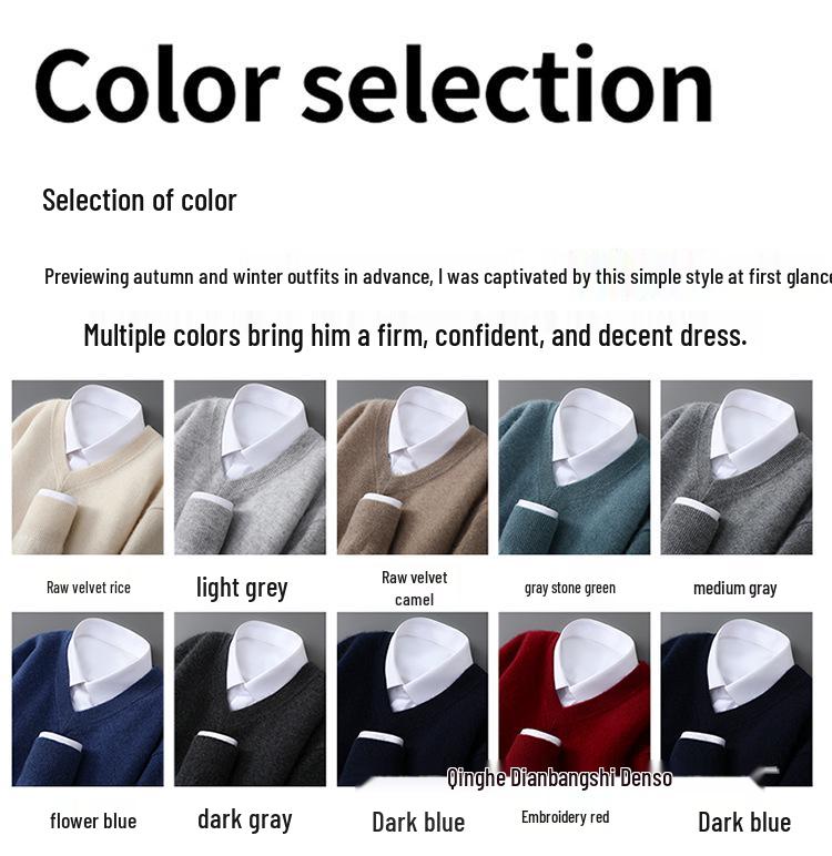 Men's Pure Wool V-Neck Sweater - Loose Fit, Plus Size, Cashmere Blend, Autumn/Winter Collection