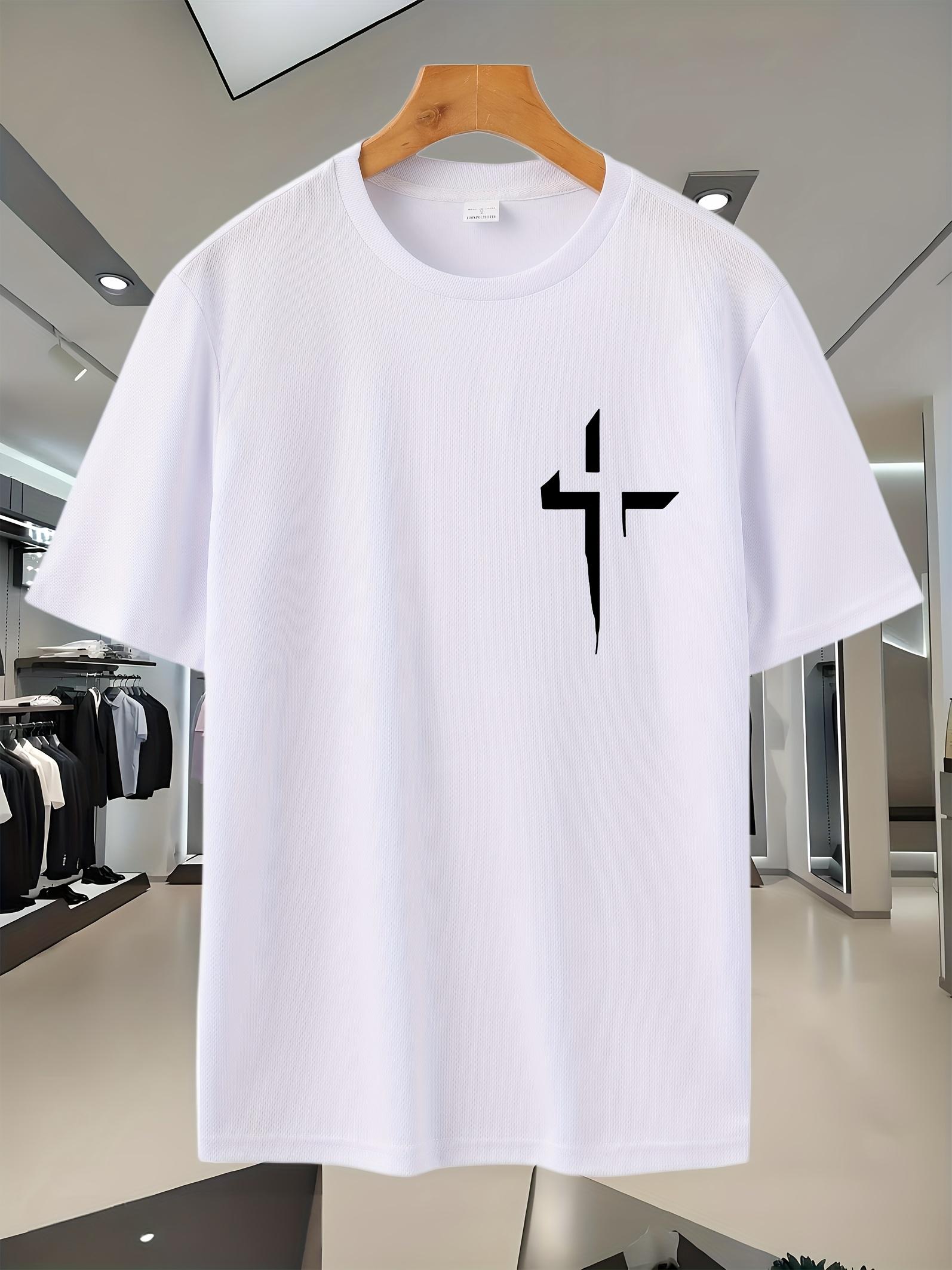 108D Breathable Mesh Sport T-shirt - White with Black Cross Print XXXXL