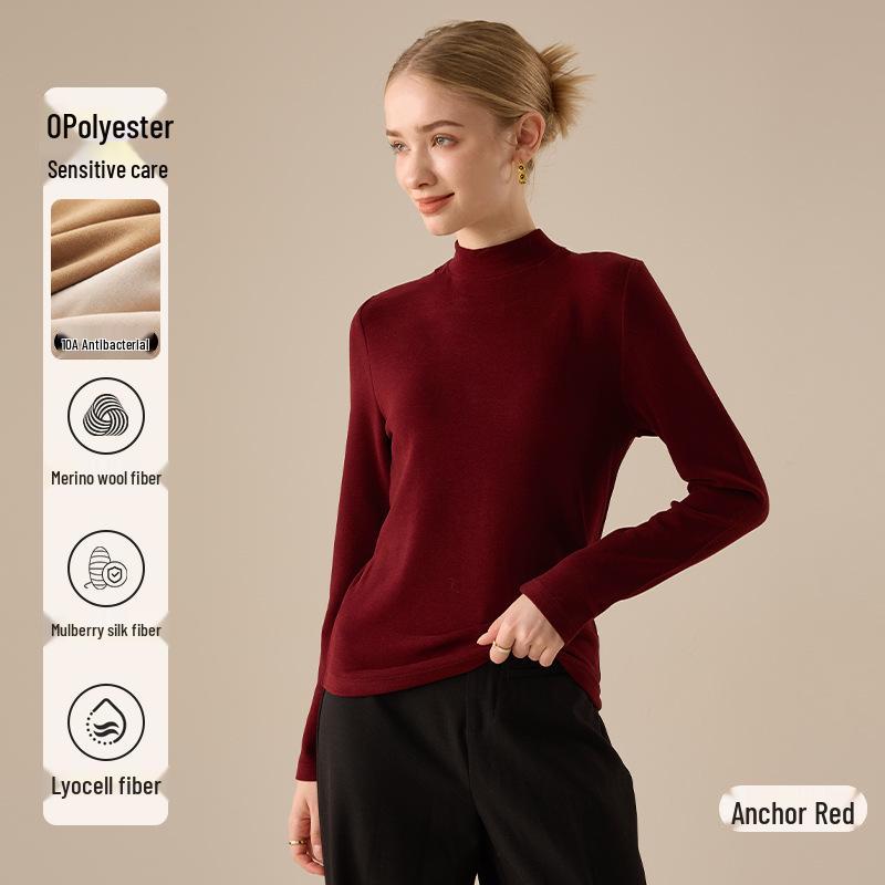 Women's Lyocell Silk Wool Blend Half-Neck Warm Top - Autumn/Winter Style