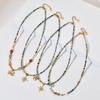 Retro Ethnic Natural Stone Beaded Necklace with Sunflower Pendant On Stainless Steel Chain