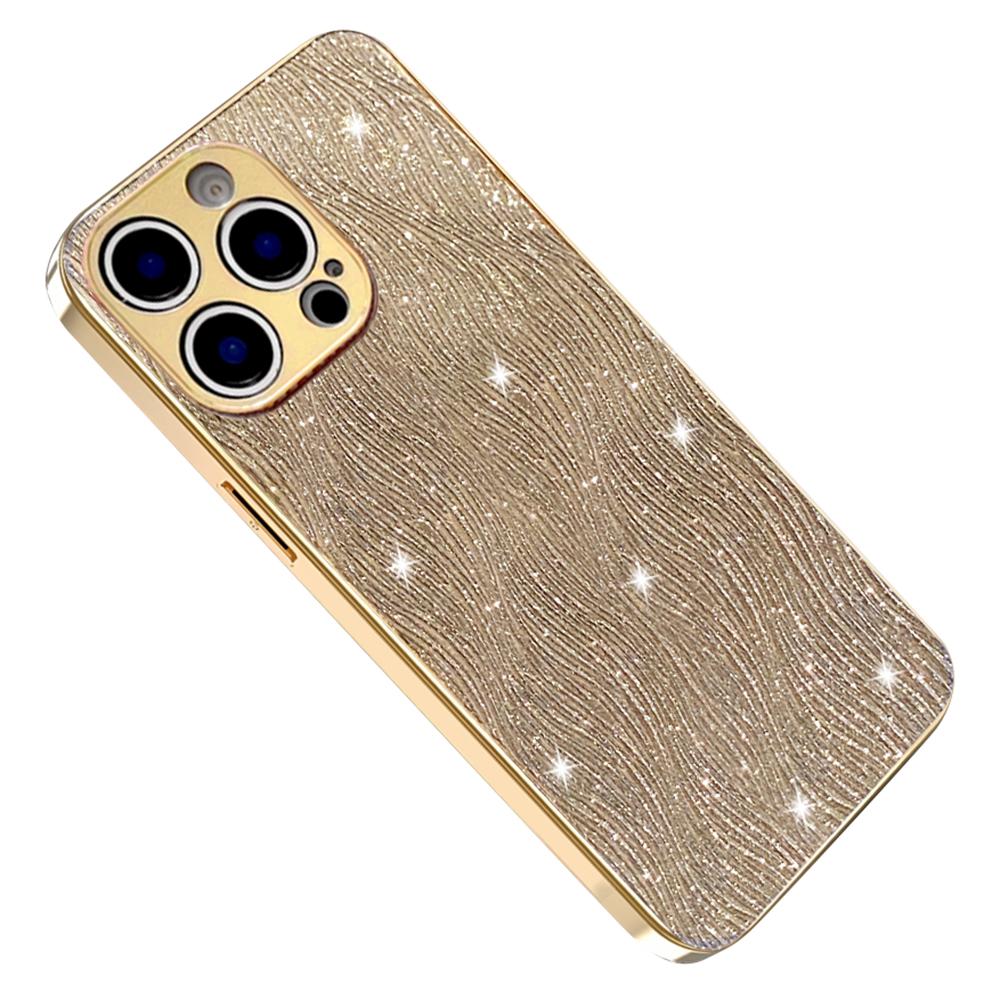 For iPhone 15 Pro Max Case Electroplating Ripple Texture PU+TPU+PC Phone Back Cover