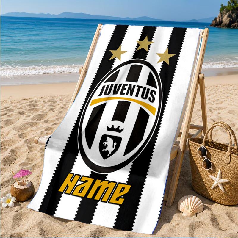 Custom Name Beach Towel Juventus Team Crest Microfiber Beach Towel, Lightweight for Summer Travel, Swimming Pool Fan Birthday Gift