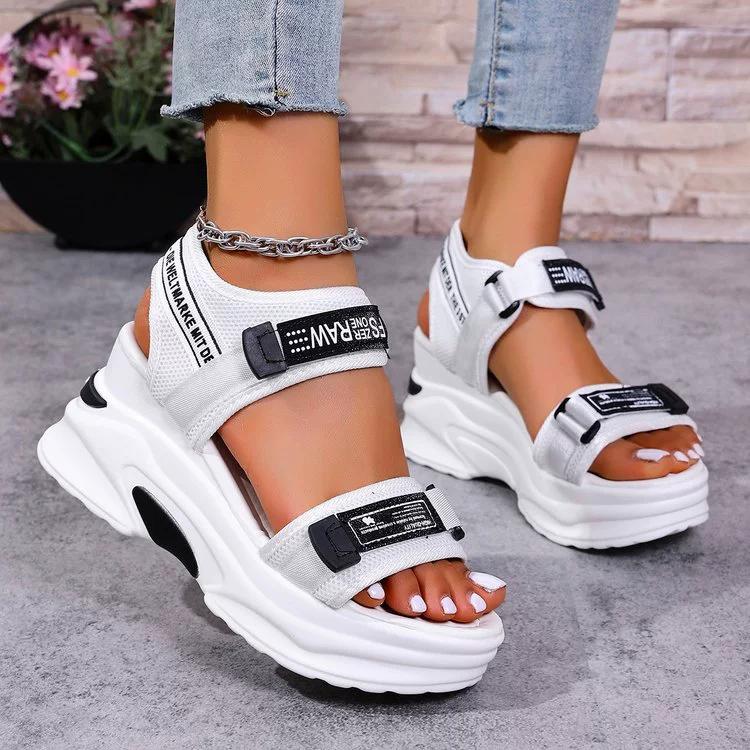 Sports Sandals Women's Summer All-match Fish Mouth Wedge-heeled Sponge Cake Thick-soled Large Size Daddy Heightening Women's Shoes