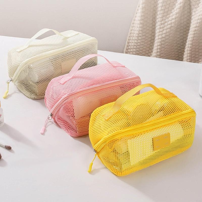 Large Breathable Mesh Cosmetic Bag With Separate Sections Efficient Makeup Skincare Storage Container HX6C