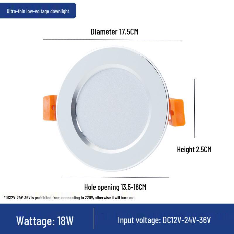 Low Voltage 12V-36V Ultra-Thin LED Downlight for RVs and Boats, 24V Driver-Free, Embedded Design.