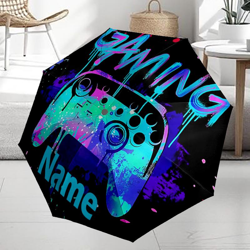 Custom Name Game Controller Theme Automatic Umbrella, Lightweight & Portable, 8 Rib, Perfect for Outdoor Travel, Birthdays, Christmas, Gifts.