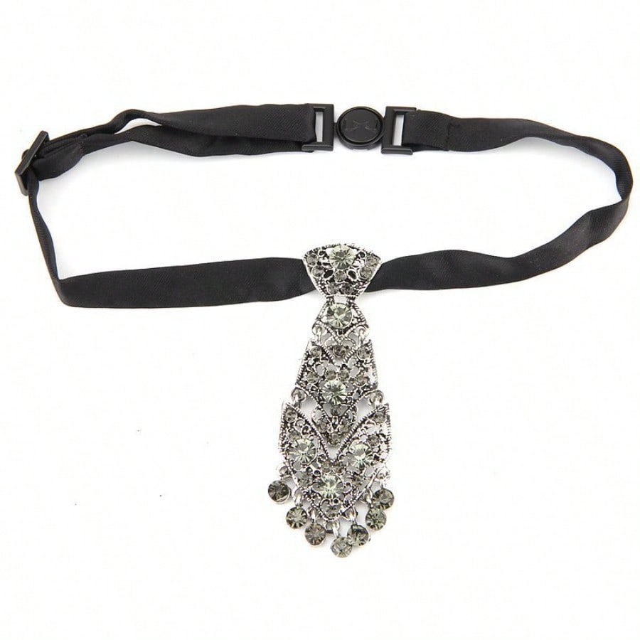 Fashion, Personality, Trendy, Unisex Korean Version of the Reception, Wedding Officiant, Metal Diamond-encrusted Small Tie